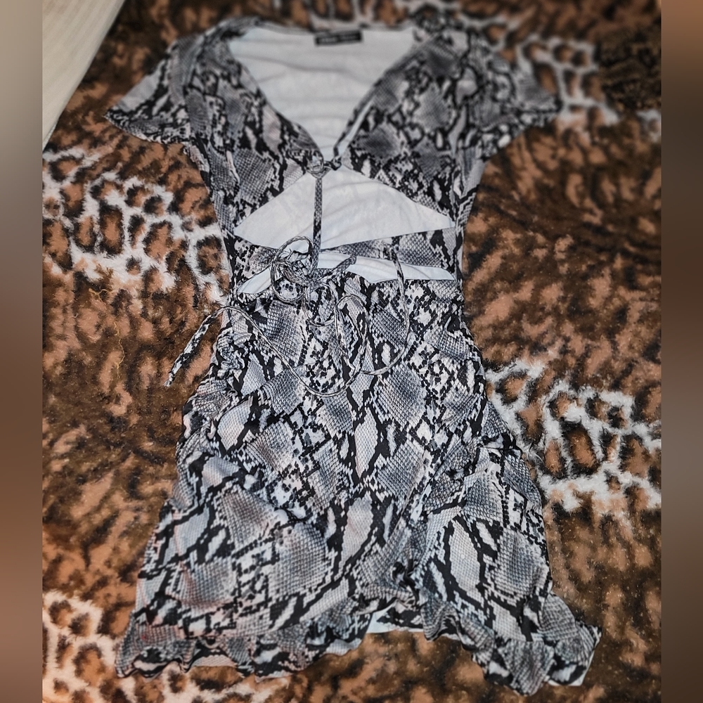 Tie-front snakeskin dress